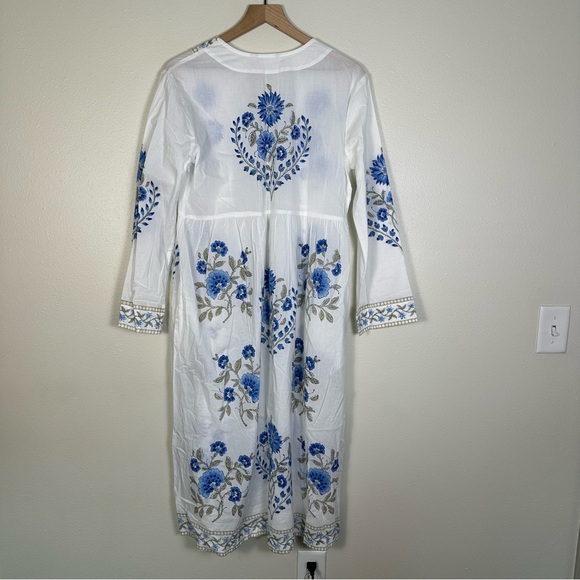 THE COMPANY STORE Bohemian Voile Printed Blue & White Caftan Dress - Picture 8 of 8